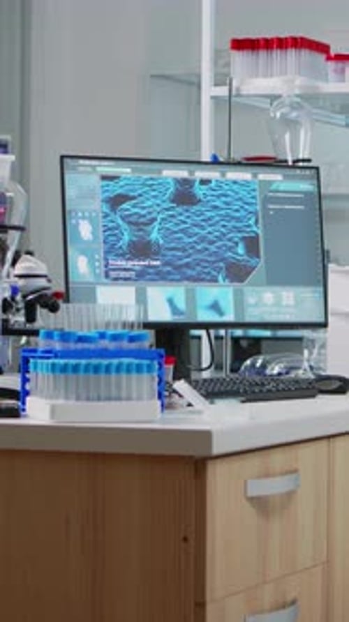 Modern Laboratory with DNA Visualization on Screen