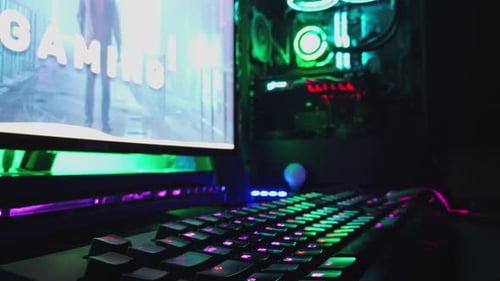 Gaming Computer with Illuminated Keyboard and Lights