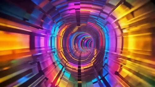 Abstract Futuristic Neon Tunnel Digital Motion Background