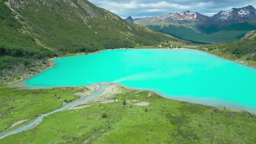 An aerial view of Laguna Esmeralda in Tierra del Fuego, Ushuaia, Patagonia