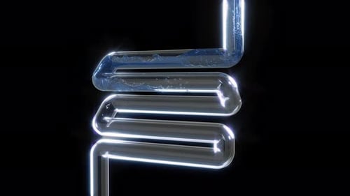 3D Blue Liquid Flowing in Transparent Zigzag Glowing Pipe