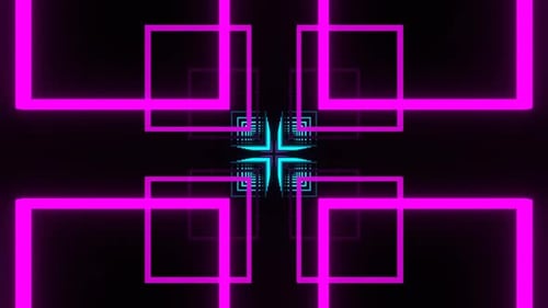 Pink And Cyan Neon Square Shapes Motion Background Vj Loop In 4K
