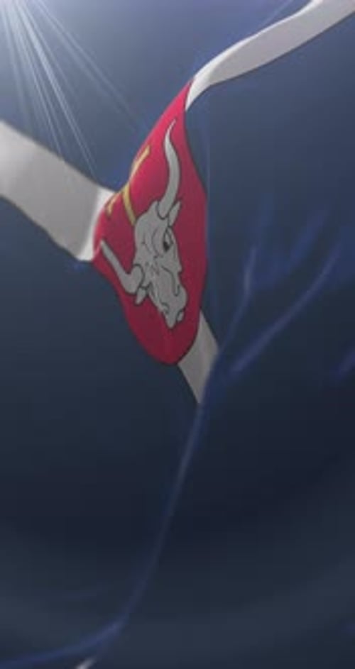 Vertical Waving Flag with Bull Coat of Arms