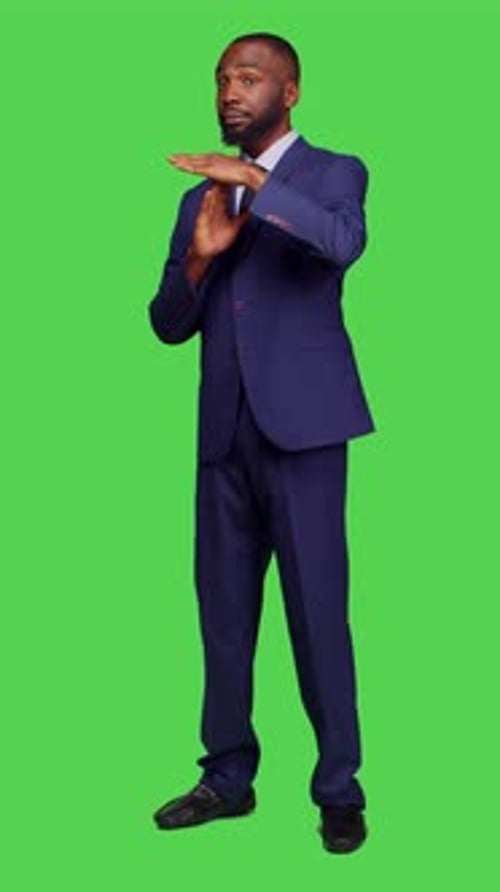 Vertical Video Front View of Company Worker Showing Timeout Pause Gesture