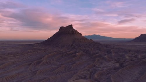 Aerial view of mesa and desert landscape, United States.