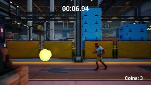 Gameplay in Side Scroller Third Person Action Videogame in Warehouse