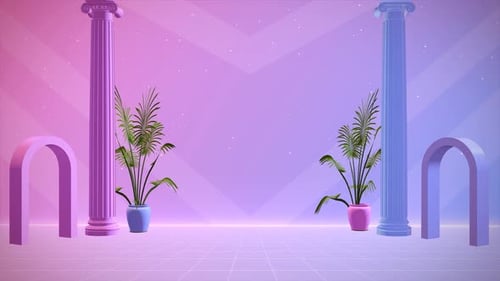 Abstract Pastel 3D Background with Pillars and Arches