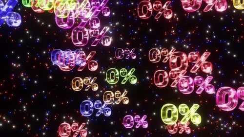 Colorful Neon Zero Percent Symbols Floating Background