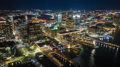 Zeitraffer in der Innenstadt von Halifax, Luftaufnahme der Nachtmetropole Kanada