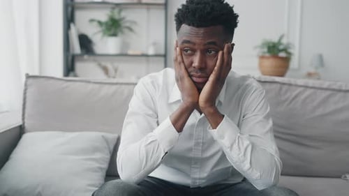 Lonely African American Man Thinking About Problems of Life Psychology Handsome Young Black Guy