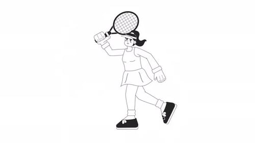 Animated Outline Female Tennis Player Icon