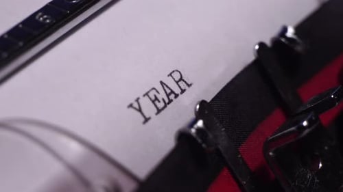 Year 1918, Typing on White Paper in Vintage Typewriter, Close Up