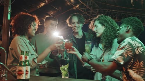 Friends Toasting Drinks at Urban Nightclub