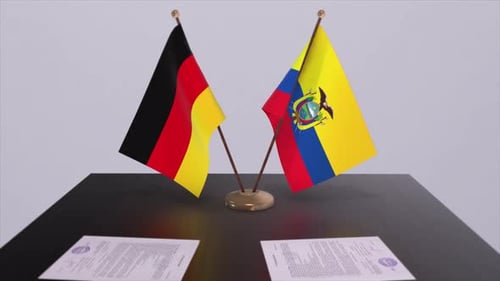 Germany and Ecuador Flags and Contracts on Table