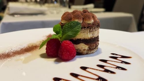 Delicious Chocolate Cake Dessert with Berries and Mint