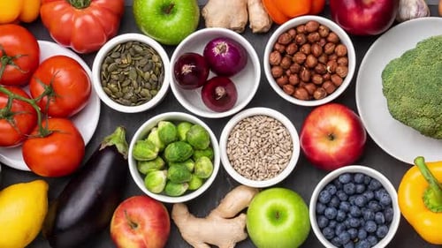 Overhead View of Fresh Fruit and Vegetables