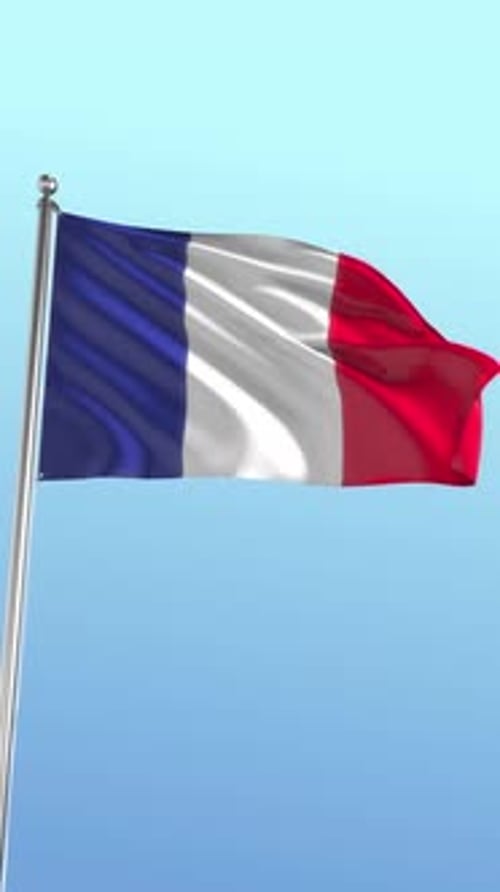 Realistic Waving France Flag Animation against Blue Sky
