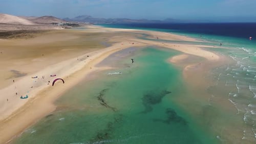 Kitesurfing paradise in Sotavento beach, Fuerteventura