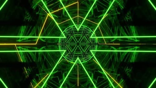 Yellow And Green Abstract Tunnel With Neon Geometric Core Background Vj Loop In 4K