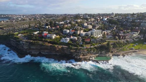 Waverley Cemetery And City Landscape Of Bronte At The Rocky Coastal Cliff In The Eastern Suburbs Of