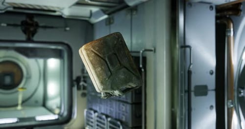Gasoline Canister Floats in Zero Gravity Aboard the International Space Station