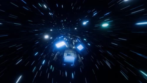 Vaisseau spatial volant dans l'hyperespace et à la vitesse de la lumière