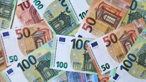 Close Up Pile of Euro Banknotes Money