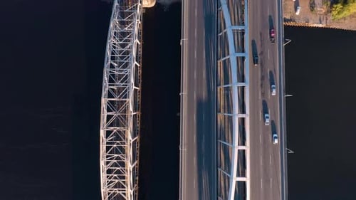 Cars Driving on a Highway Drone Birds Eye View