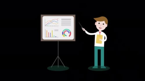 2D Man Character And Business Statistics Alpha Channel 4K