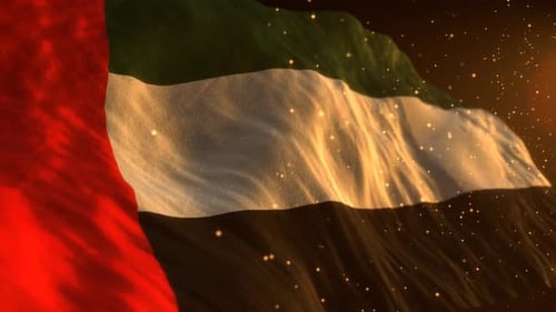 United Arab Emirates Flag Waving with Golden Shimmer Particles