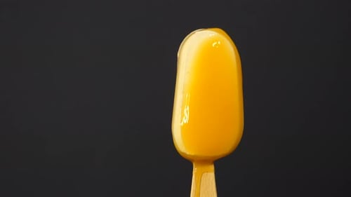 Melting Orange Popsicle on Stick Close Up
