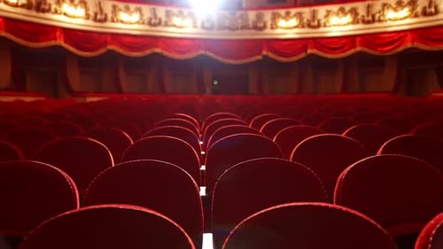 Empty theater because of pandemic. Beautiful interior of big concert hall with no people.