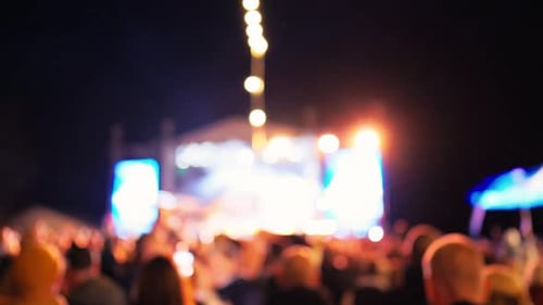 Energetic Crowd Enjoys Outdoor Concert at Night