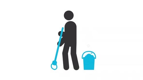 Animated Person Mopping Floor with Bucket Flat Design Icon
