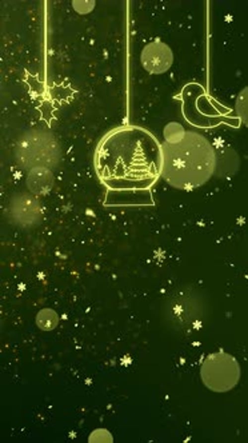 Glowing Christmas Ornaments Background with Falling Snow