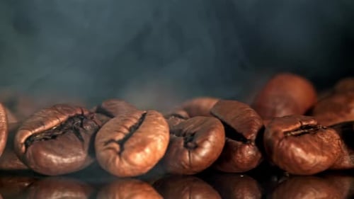 Super Slow Motion Coffee Beans with Smoke Filmed on a Highspeed Camera at 1000 Fps