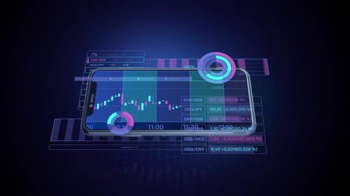 Phone and Animated Stock Data Presented Through Infographics