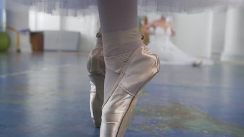 Ballerina On Pointe in a Dance Studio, Close-Up