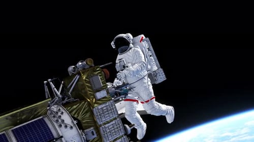 3D Astronaut Spacewalk with Space Shuttle and Earth