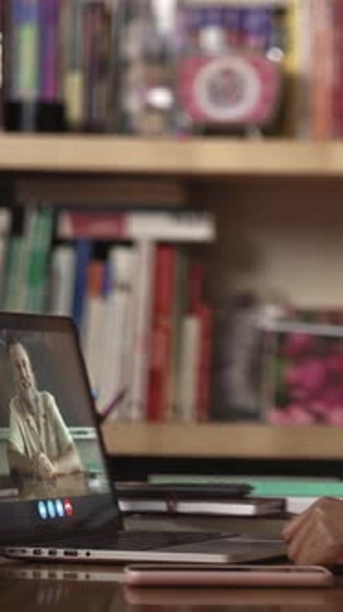 African American University Student Learning Watching Video Call with Professor at Home Online