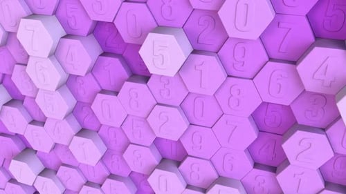 Minimalistischer Hintergrund mit sechseckigem Zufallszahlenmuster Hellviolett