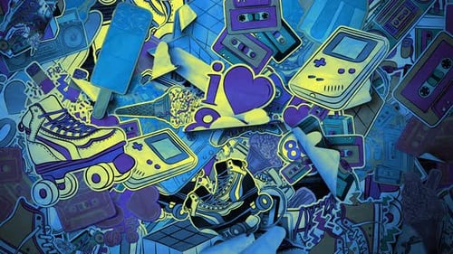 80s Retro Stickers Collage Background