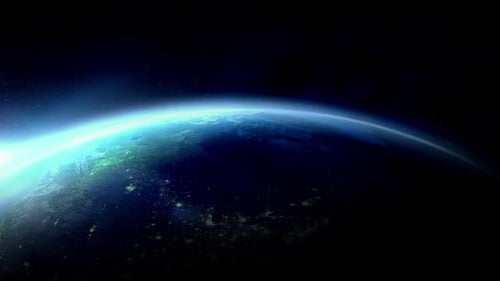 Earth Rotating in Space with City Lights Visible at Night