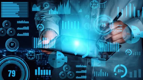 Digitale Datenanalyse mit Diagrammen und Grafiken, zukünftiges Technologiekonzept, innovative Forschung in Scie