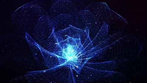 Abstract Blue Futuristic Glowing Wireframe Flower Network Loop