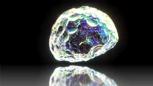 3D-Glasasteroid rotiert auf Spiegeloberfläche