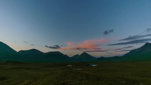 Time lapse of sunrise over the mountains of Cuillins on Skye, Scotland, United Kingdom