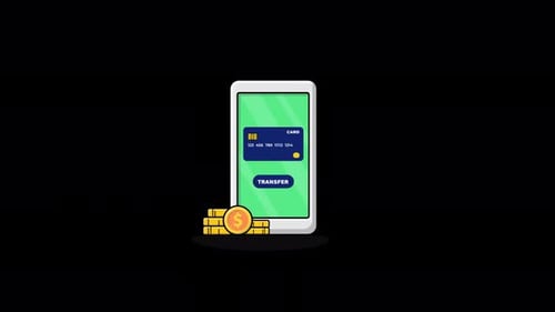 Animated Digital Money Transfer on Smartphone Flat Design