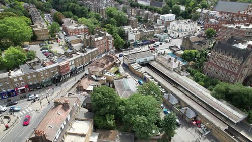 High Aerial View of London City Life and Urban Neighborhoods