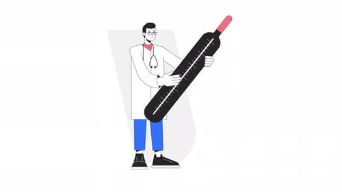 Animated Doctor Holding Thermometer in Flat Design Style